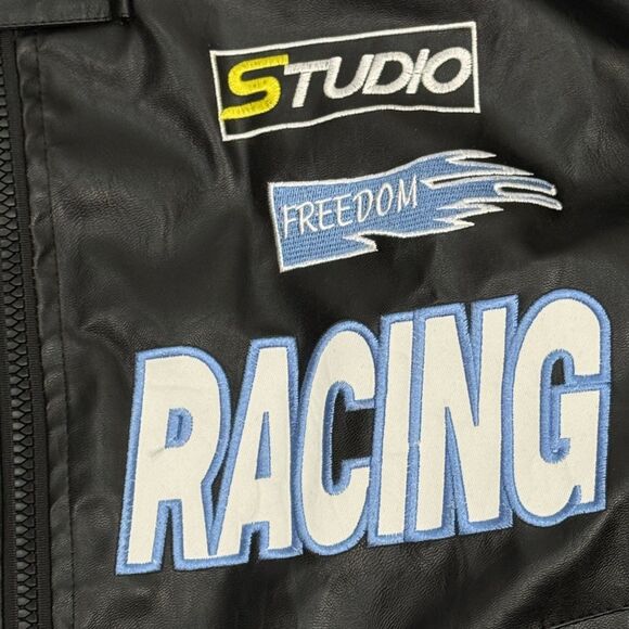 Freedom Studio Motor Racing Jacket Medium Black Vegan Leather Moto Streetwear - Picture 3 of 12